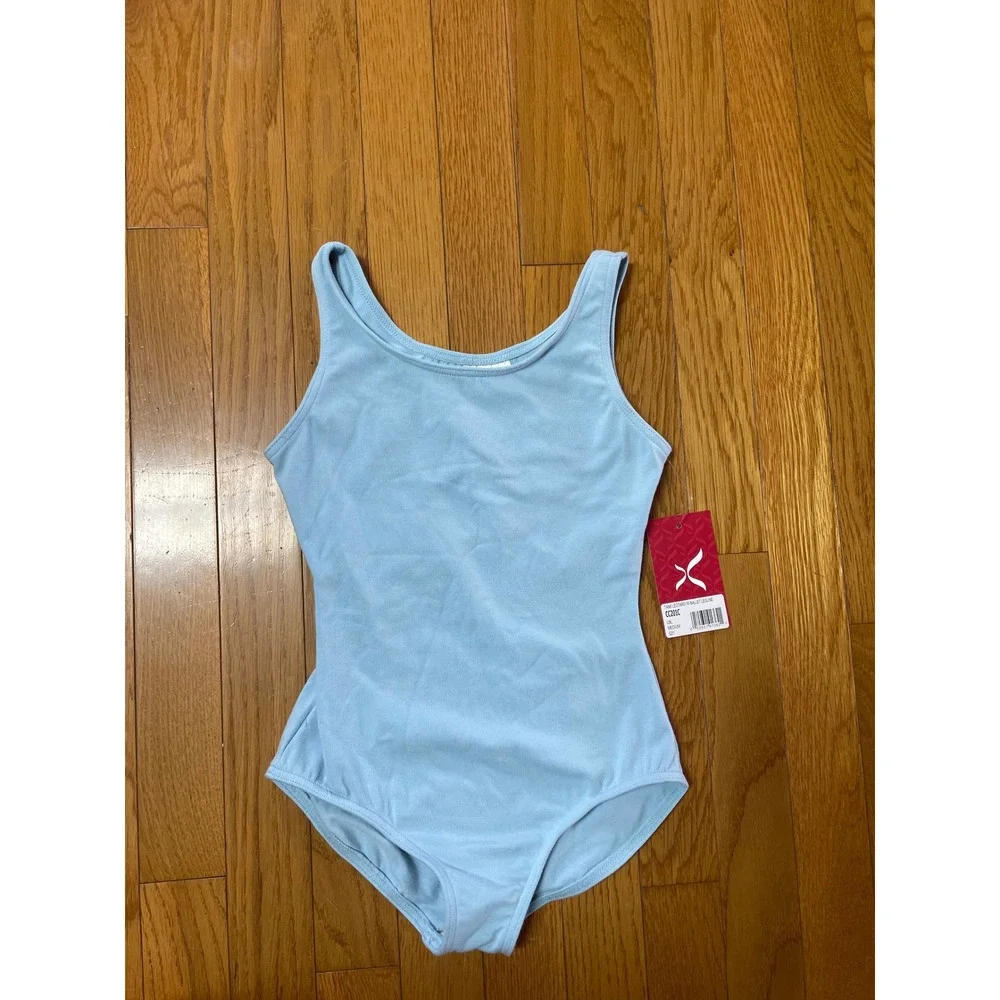 Capezio CC201C Girls Light Blue Tank‎ Leotard Ballet Leg Line Medium NWT